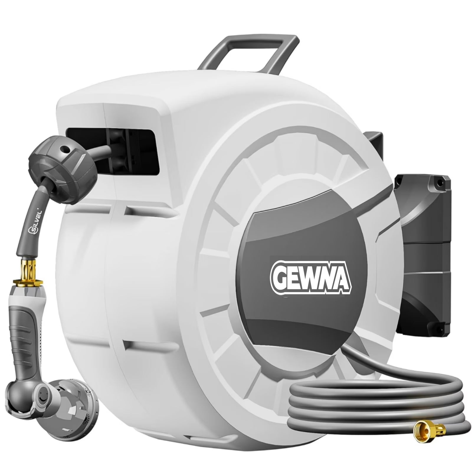 Gewna 1/2 in x 75 ft Retractable Wall Mounted Garden Hose Reel with 10 Pattern Nozzle, Any Length Lock, Slow Return System, 180¡ãSwivel Bracket