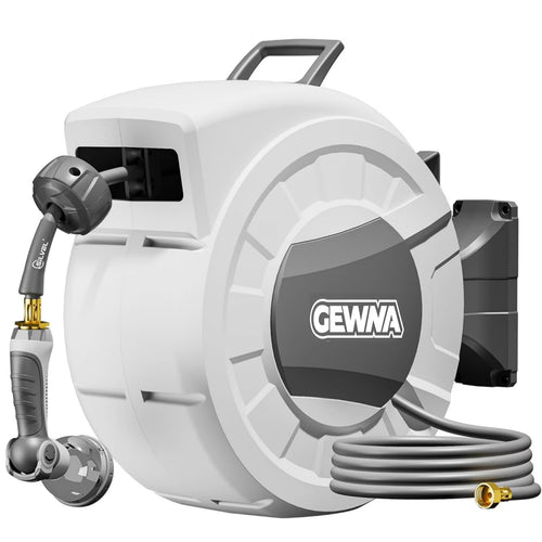 Gewna 1/2 in x 100 ft Retractable Wall Mounted Garden Hose Reel with 10 Pattern Nozzle, Any Length Lock, Slow Return System, 180¡ãSwivel Bracket
