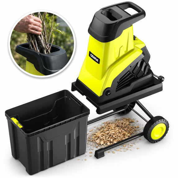 Gewna Wheeled Wood Chipper Shredder 15-Amp Electric Brushless Chipper with 10 gal Collecting Bin for Composting, Mulching