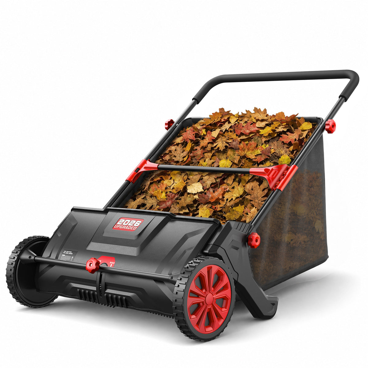 Dkenicor 26-inch Push Lawn Sweeper, Heavy Duty Steel Leaf & Grass Collector with 4.25 cu.ft Mesh Hopper Bag,Red