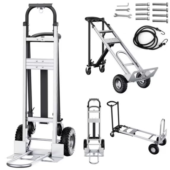 Gewna 3 in 1 Folding Hand Truck with Retractable Handle and 4 Rubber Wheels, Heavy Duty Dolly Cart 800lbs Load Capacity for Moving,Travel,Office Use,Black
