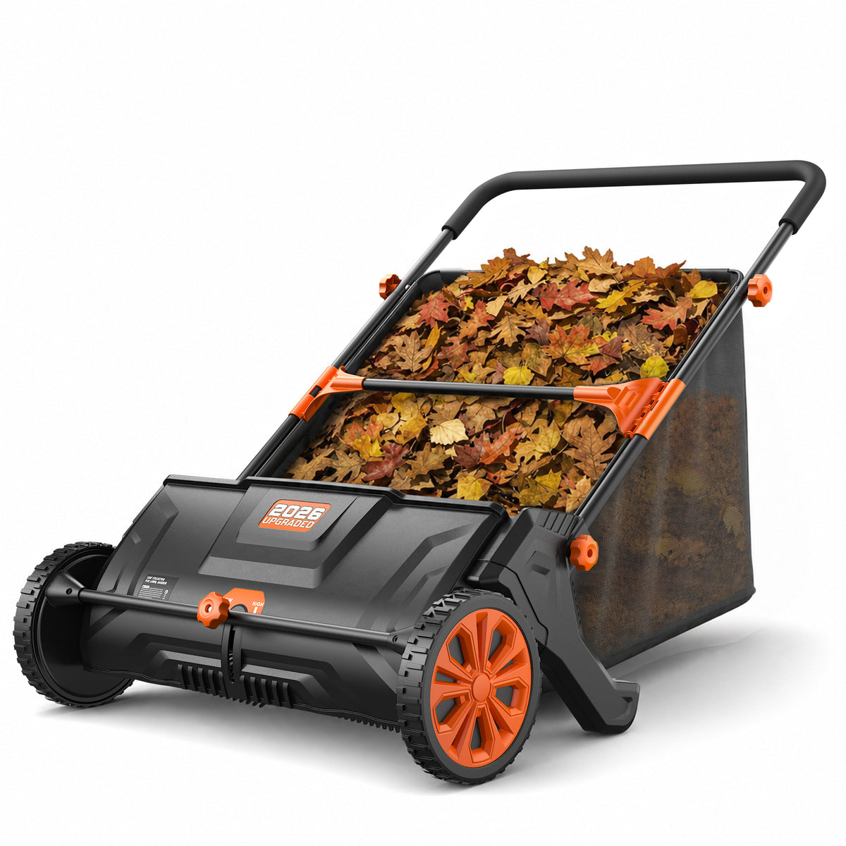 Dkenicor 26-inch Push Lawn Sweeper, Heavy Duty Steel Leaf & Grass Collector with 4.25 cu.ft Mesh Hopper Bag,Orange