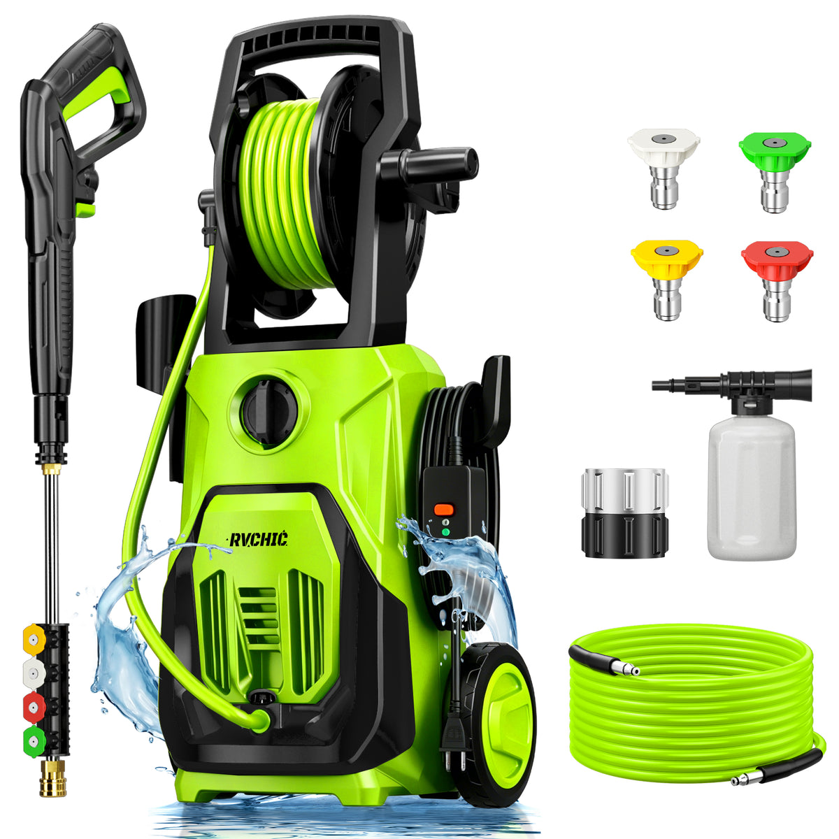 Rvchic 4200 PSI Electric Pressure Washer,2.8 GPM Power Washer Machine with Hose Reel,4 Quick Connect Nozzles,for Clean Patios,Cars,Fences,Driveways