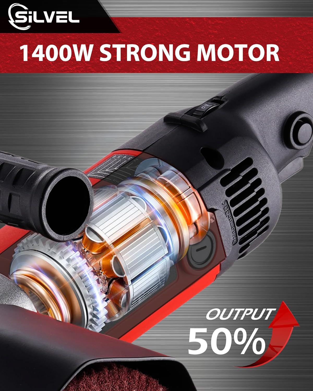SILVEL 1400W Burnishing Polishing Machine, 110V Handheld Electric Sander Polisher Kit, Stainless Steel Polisher with 6 Speed Adjustable, 500-3000RMP for for Metal, Stainless Steel, Plastic, Wood