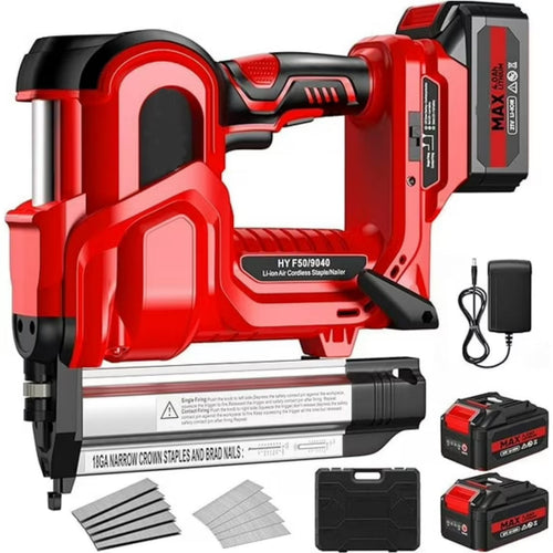 Dkenicor 2-in-1 18GA Cordless Brad Nailer & Stapler,2x2.0Ah Battery,1000 Nails/Staples Included for Upholstery,Carpentry & Woodworking Red