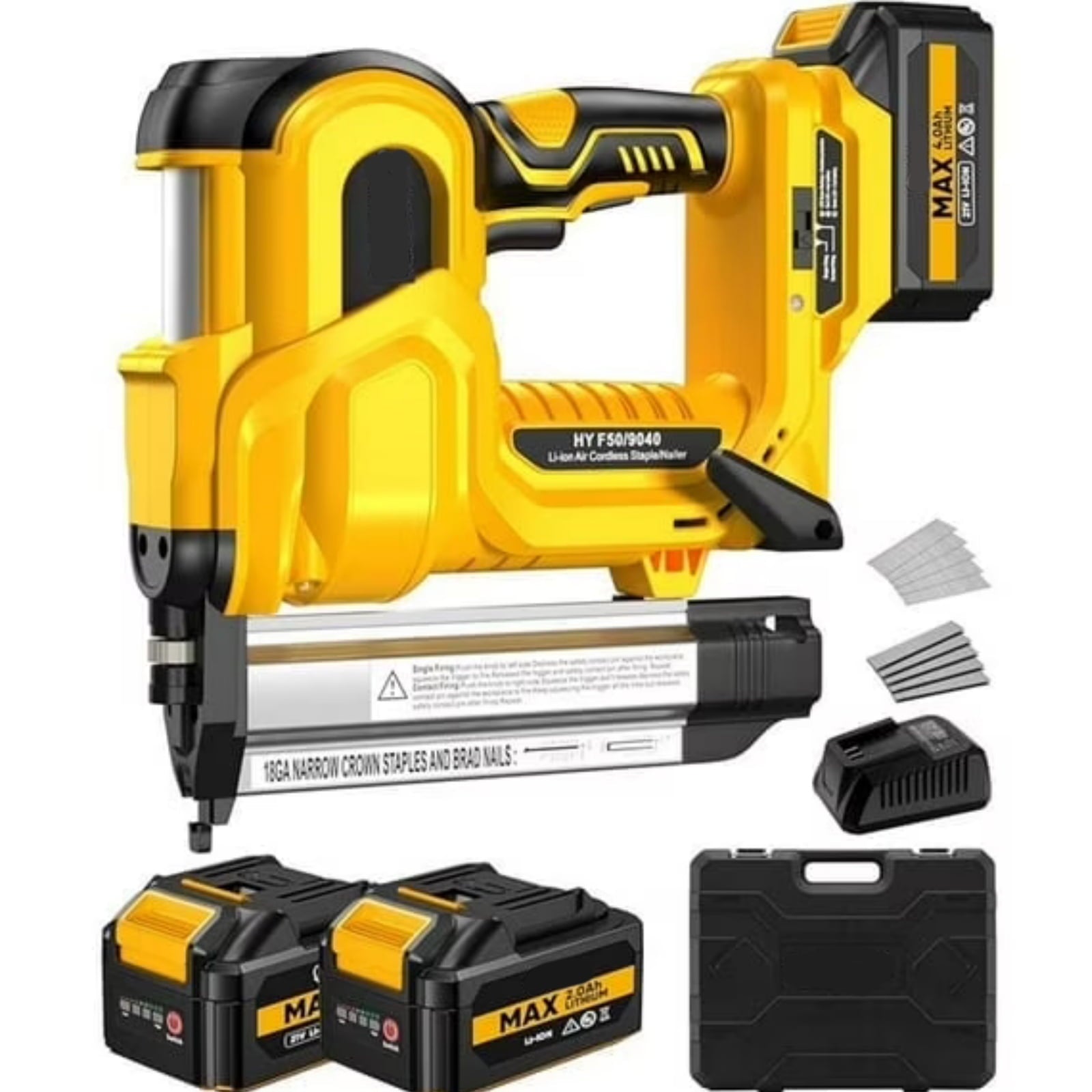 Dkenicor 2-in-1 18GA Cordless Brad Nailer & Stapler,2x4.0Ah Battery,1000 Nails/Staples Included for Upholstery,Carpentry & Woodworking Yellow