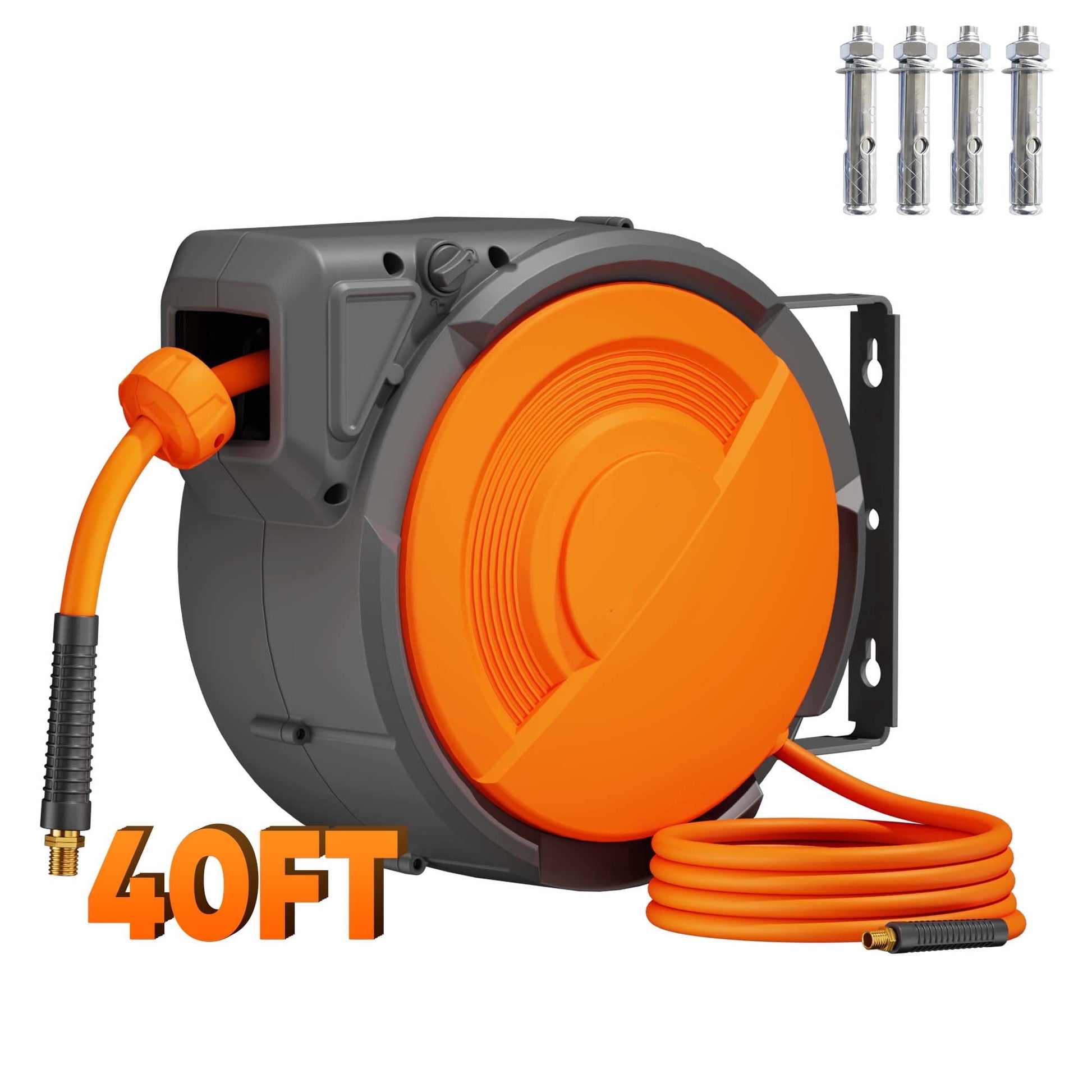 Dkenicor 40ft Retractable Air Hose Reel,5/16" 300 PSI Heavy Duty with 180¡ã Swivel & Lock,6.5ft Lead-in Hose for Garage Workshop,Red