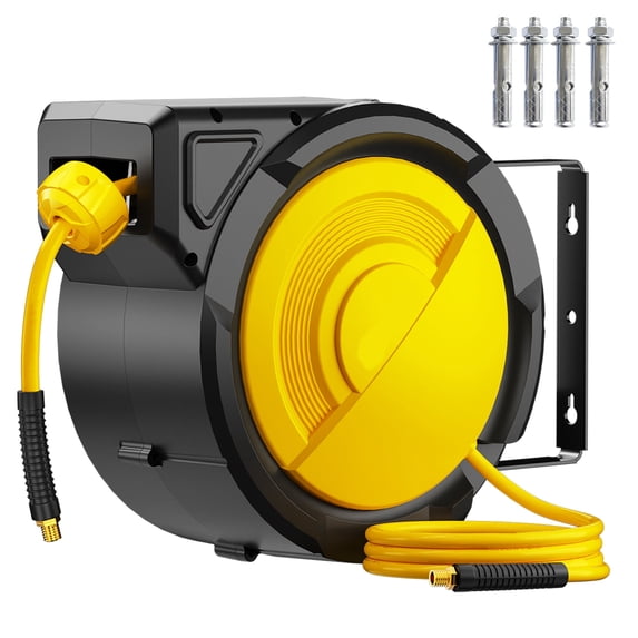 Dkenicor 40ft Retractable Air Hose Reel,5/16" 300 PSI Heavy Duty with 180¡ã Swivel & Lock,6.5ft Lead-in Hose for Garage Workshop,Yellow