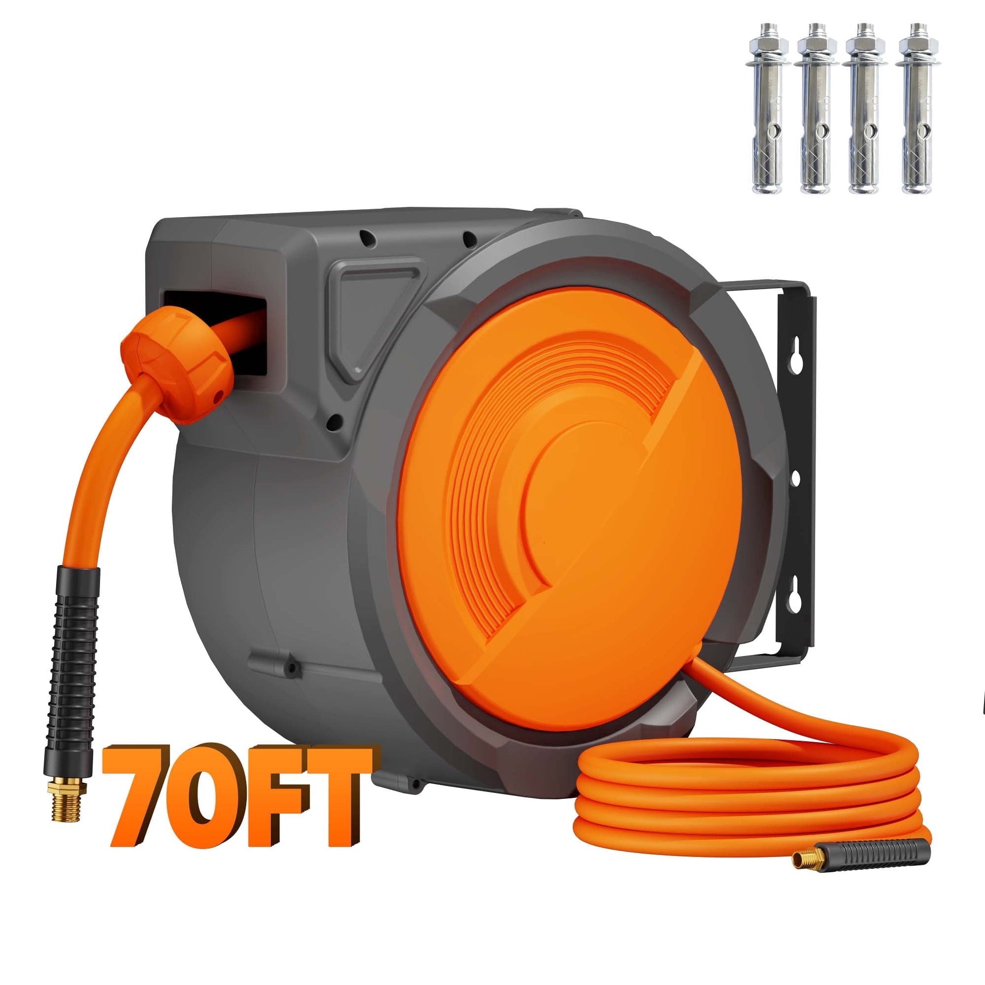 Dkenicor 70ft Retractable Air Hose Reel,5/16" 300 PSI Heavy Duty with 180¡ã Swivel & Lock,6.5ft Lead-in Hose for Garage Workshop,Orange