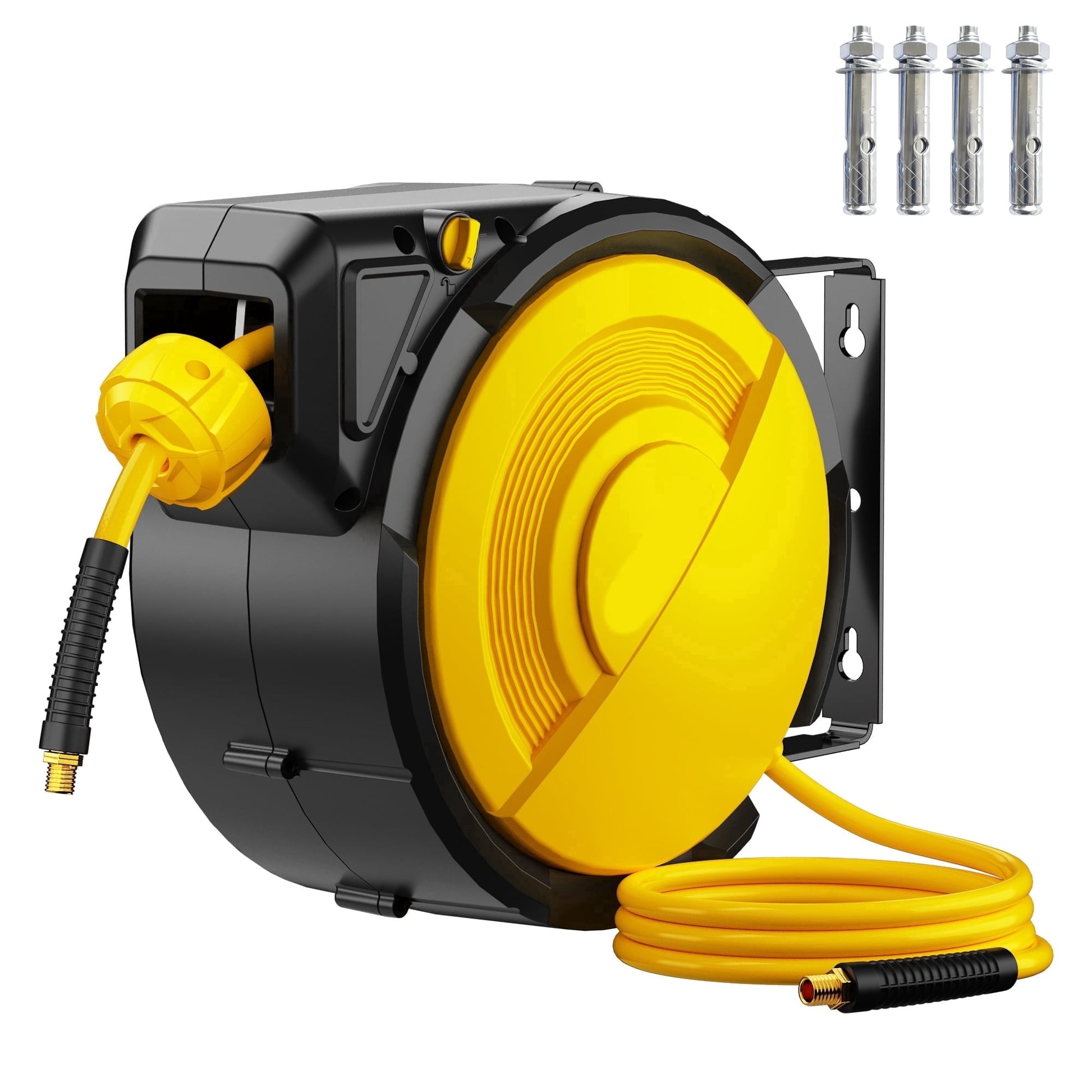 Dkenicor 70ft Retractable Air Hose Reel,5/16" 300 PSI Heavy Duty with 180¡ã Swivel & Lock,6.5ft Lead-in Hose for Garage Workshop,Yellow
