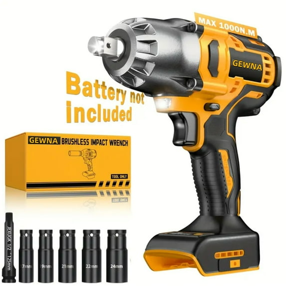 Gewna 1/2" Cordless High Torque Impact Wrench for Dewalt with 4 Speed Mode and Led Light Max 1000N.m ,for Car Tire Truck RV Mower(No Battery)