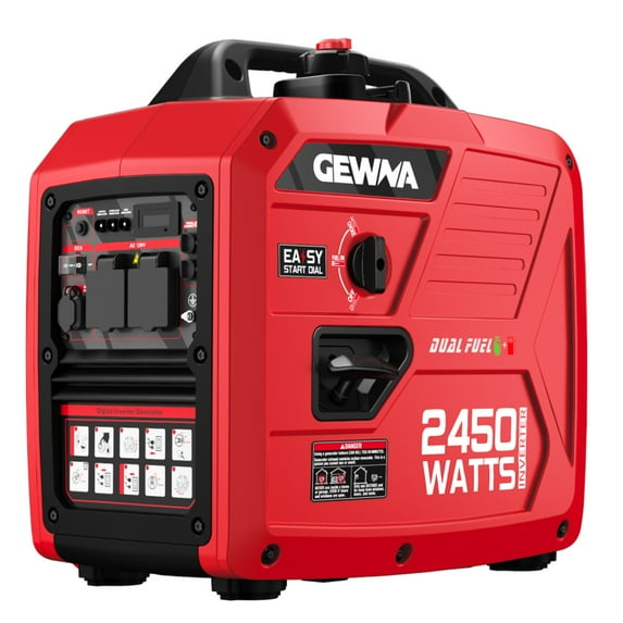 Gewna 2450-Watt 120V Ga Dual Fuel Powered Portable Fuel Inverter Generator Included 1.6 Gallon Large Fuel Tank Super Quiet Red