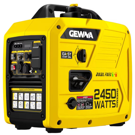 Gewna 2450-Watt 120V Ga Dual Fuel Powered Portable Fuel Inverter Generator Included 1.6 Gallon Large Fuel Tank Super Quiet Yellow