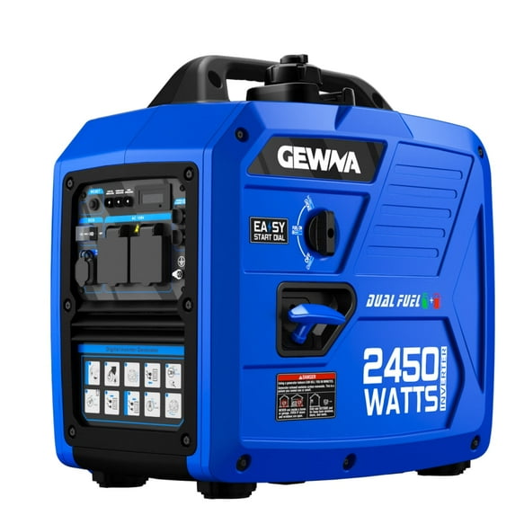 Gewna 2450-Watt 120V Ga Dual Fuel Powered Portable Fuel Inverter Generator Included 1.6 Gallon Large Fuel Tank Super Quiet Blue