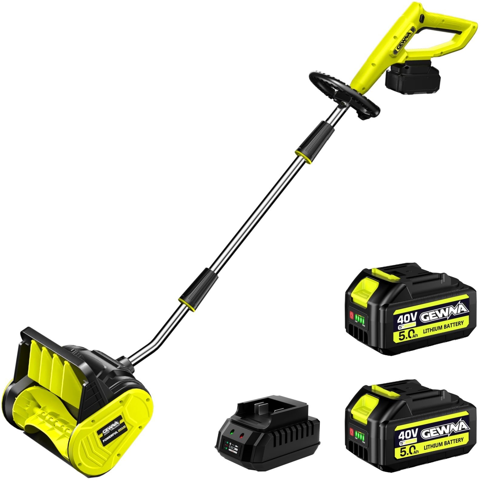 Gewna 24V 13 Inch Cordless Snow Shovel, Battery Powered Snow Blower 2*4-Ah Battery & Charger,for Home, Yard, Lawn, and Patio,Green