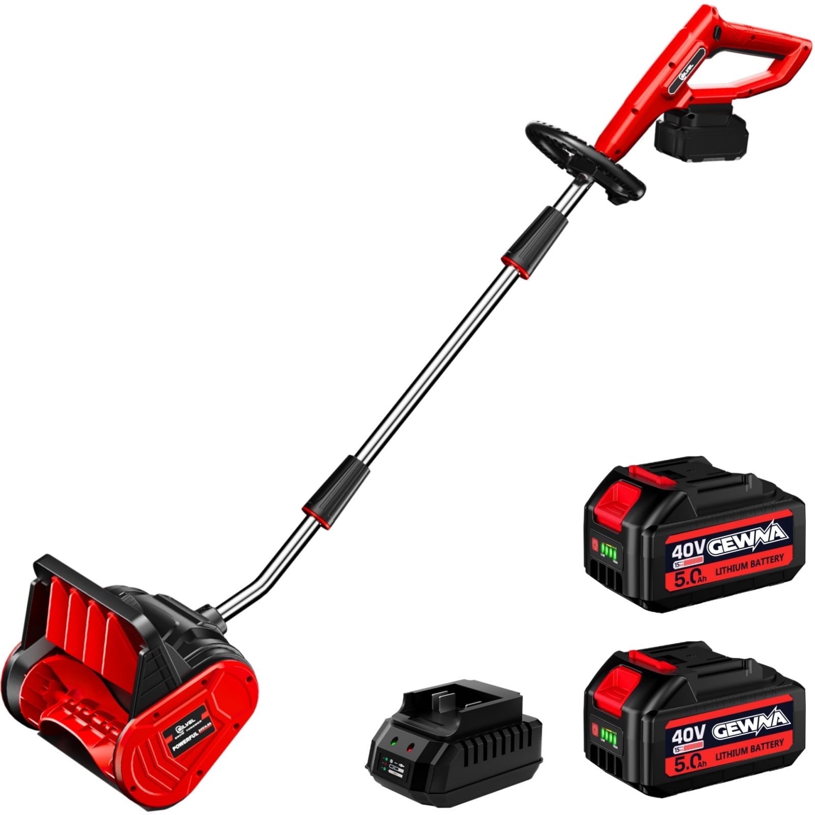 Gewna 24V 13 Inch Cordless Snow Shovel, Battery Powered Snow Blower 2*4-Ah Battery & Charger,for Home, Yard, Lawn, and Patio,Red