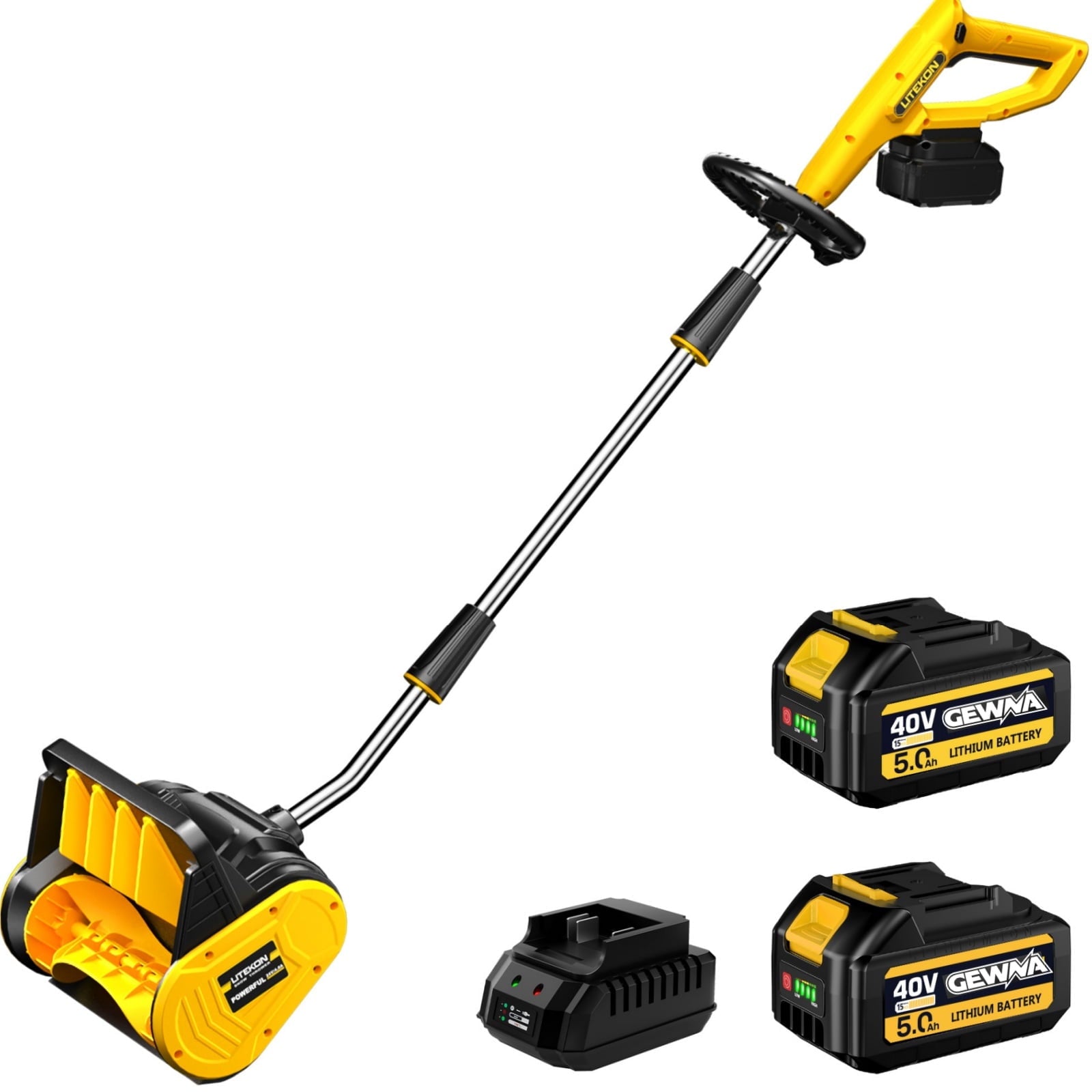 Gewna 24V 13 Inch Cordless Snow Shovel, Battery Powered Snow Blower 2*4-Ah Battery & Charger,for Home, Yard, Lawn, and Patio,Yellow