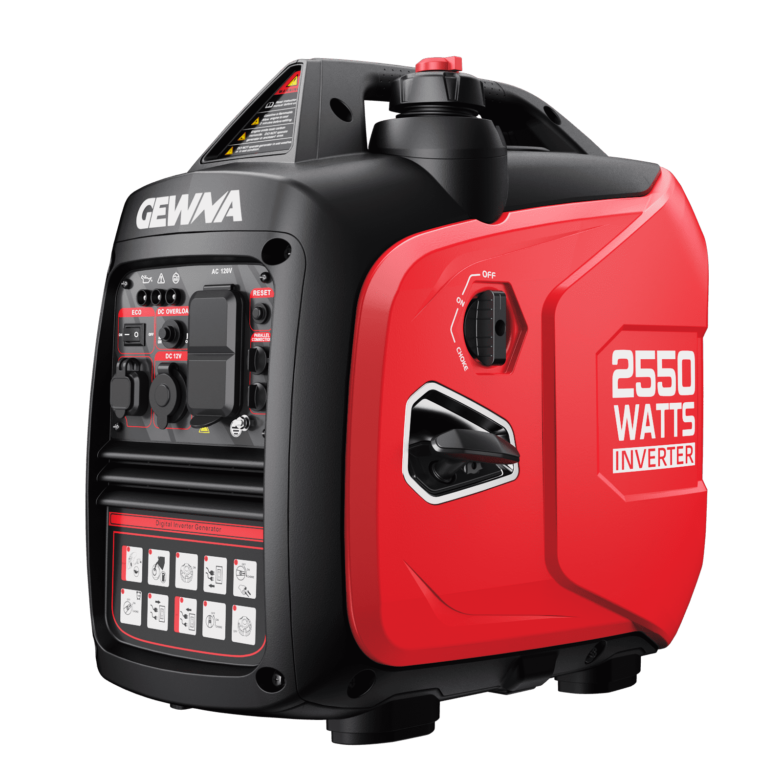 Gewna 2550W Gas Inverter Generator,Portable & Quiet,Low Oil for Home Use, Camping, Outdoor,Red