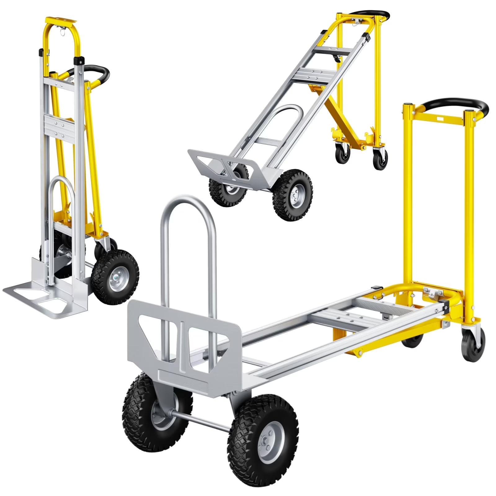 Gewna 3 in 1 Folding Hand Truck with Retractable Handle and 4 Rubber Wheels, Heavy Duty Dolly Cart 800lbs Load Capacity for Moving,Travel,Office Use,Silver