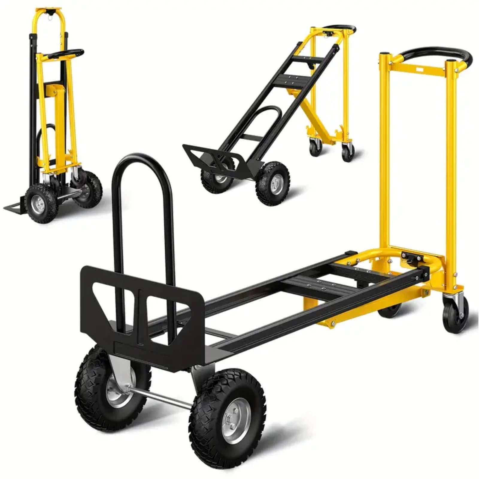 Gewna 3 in 1 Folding Hand Truck with Retractable Handle and 4 Rubber Wheels, Heavy Duty Dolly Cart 1000lbs Load Capacity for Moving,Travel,Office Use
