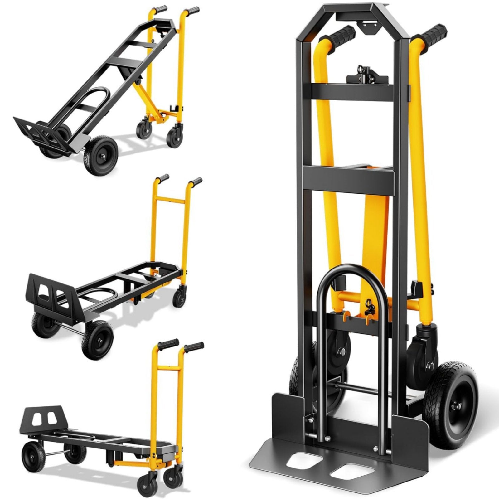 Gewna 3 in 1 Folding Hand Truck with Retractable Handle and 4 Rubber Wheels, Heavy Duty Dolly Cart 1000lbs Load Capacity for Moving,Travel,Office Use