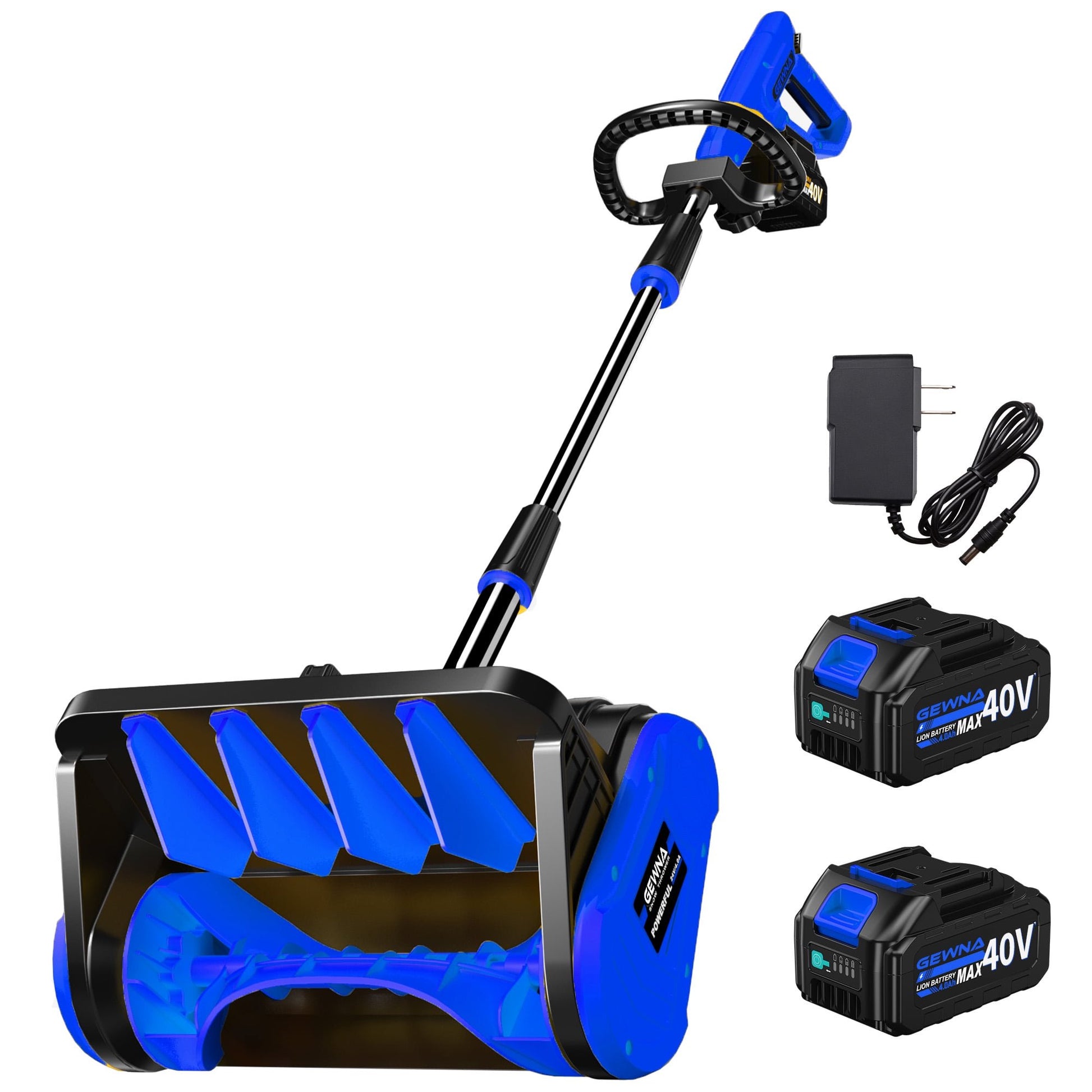 Gewna 40V 13 Inch Cordless Snow Shovel,Battery Powered Snow Blower 2*4-Ah Battery & Charger,for Home,Yard,Lawn,and Patio,Blue