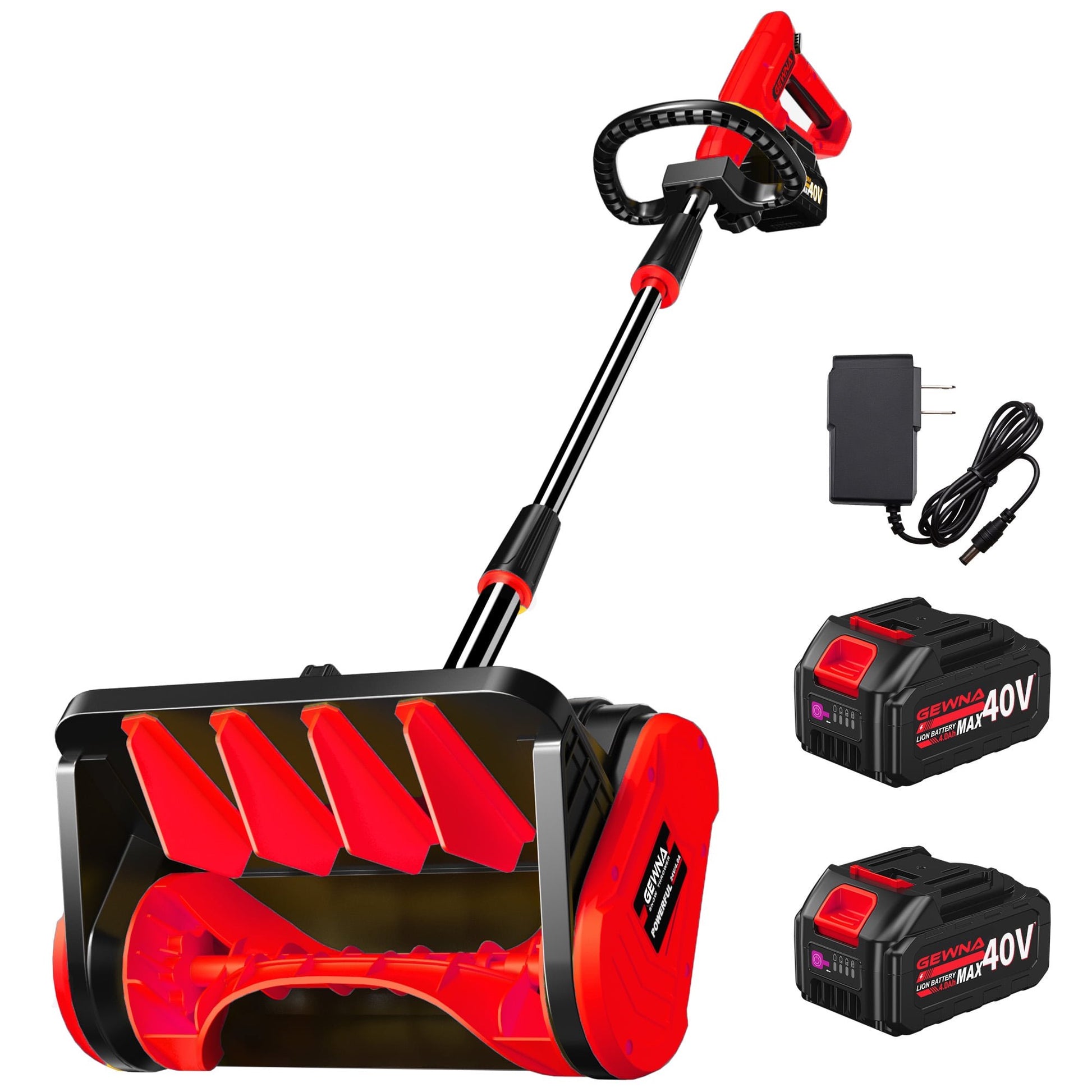 Gewna 40V 13 Inch Cordless Snow Shovel,Battery Powered Snow Blower 2*4-Ah Battery & Charger,for Home,Yard,Lawn,and Patio,Red