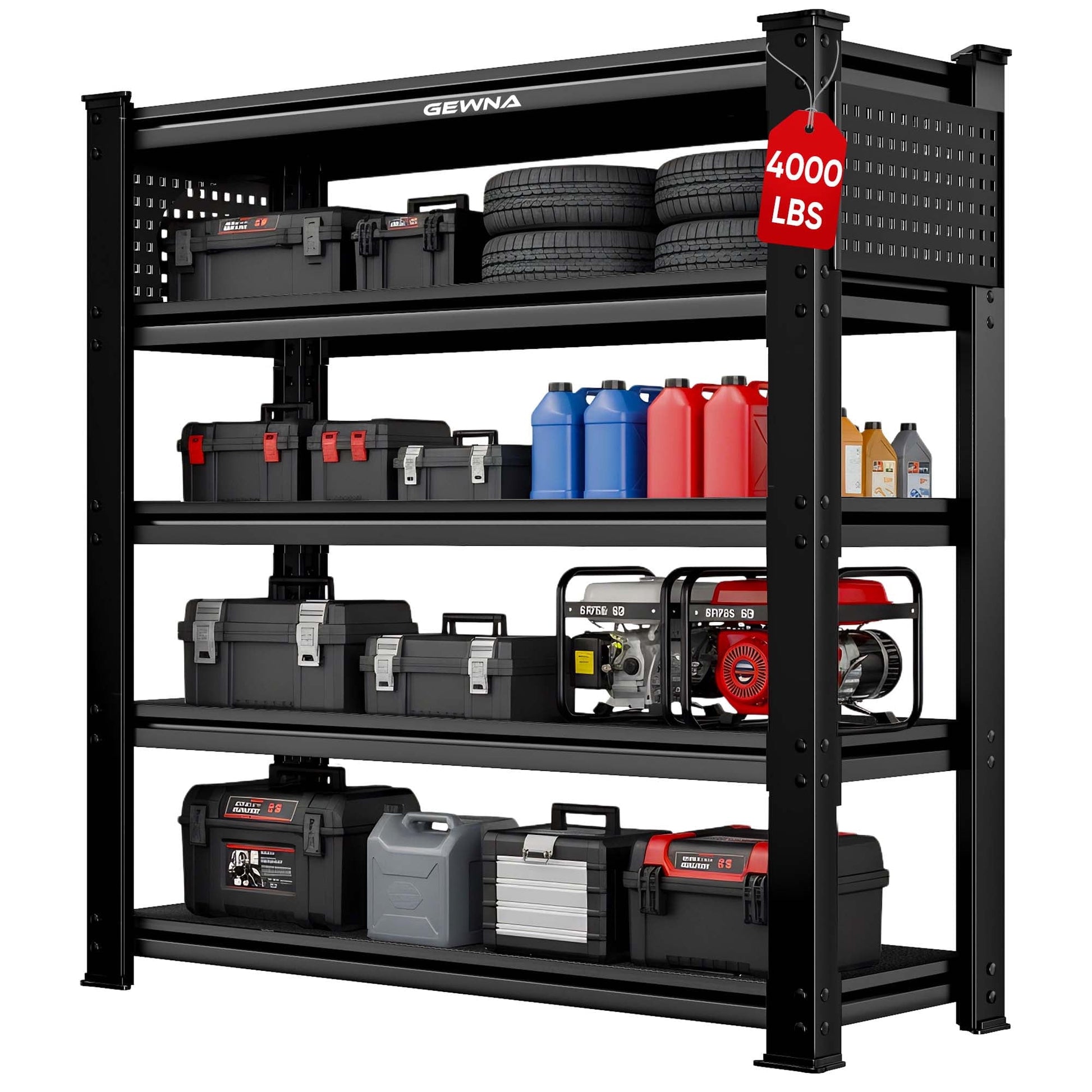 Gewna 5-Tier Heavy Duty Storage Shelves, 72"x48"x24" Garage Shelving Unit with 4000LBS Capacity, Adjustable Steel Wire Mesh Rack for Warehouse,Garage