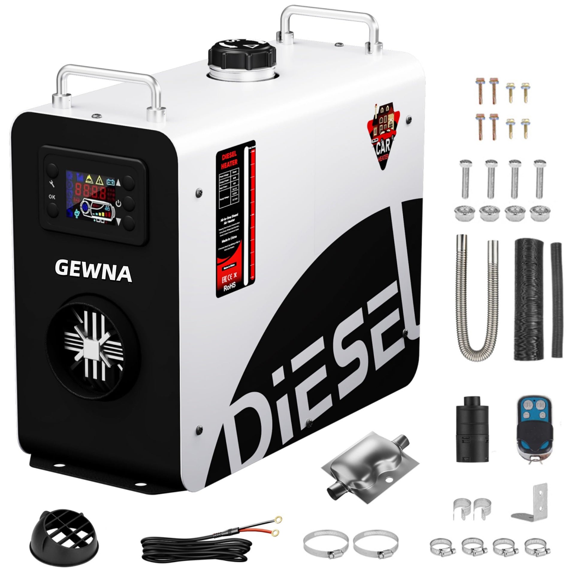 Gewna 8KW Diesel Air Heater, 12V/24V All-in-One Parking Heating with LCD Remote Control, Fast Heating for Homes, RV Truck, Boat, Car,White