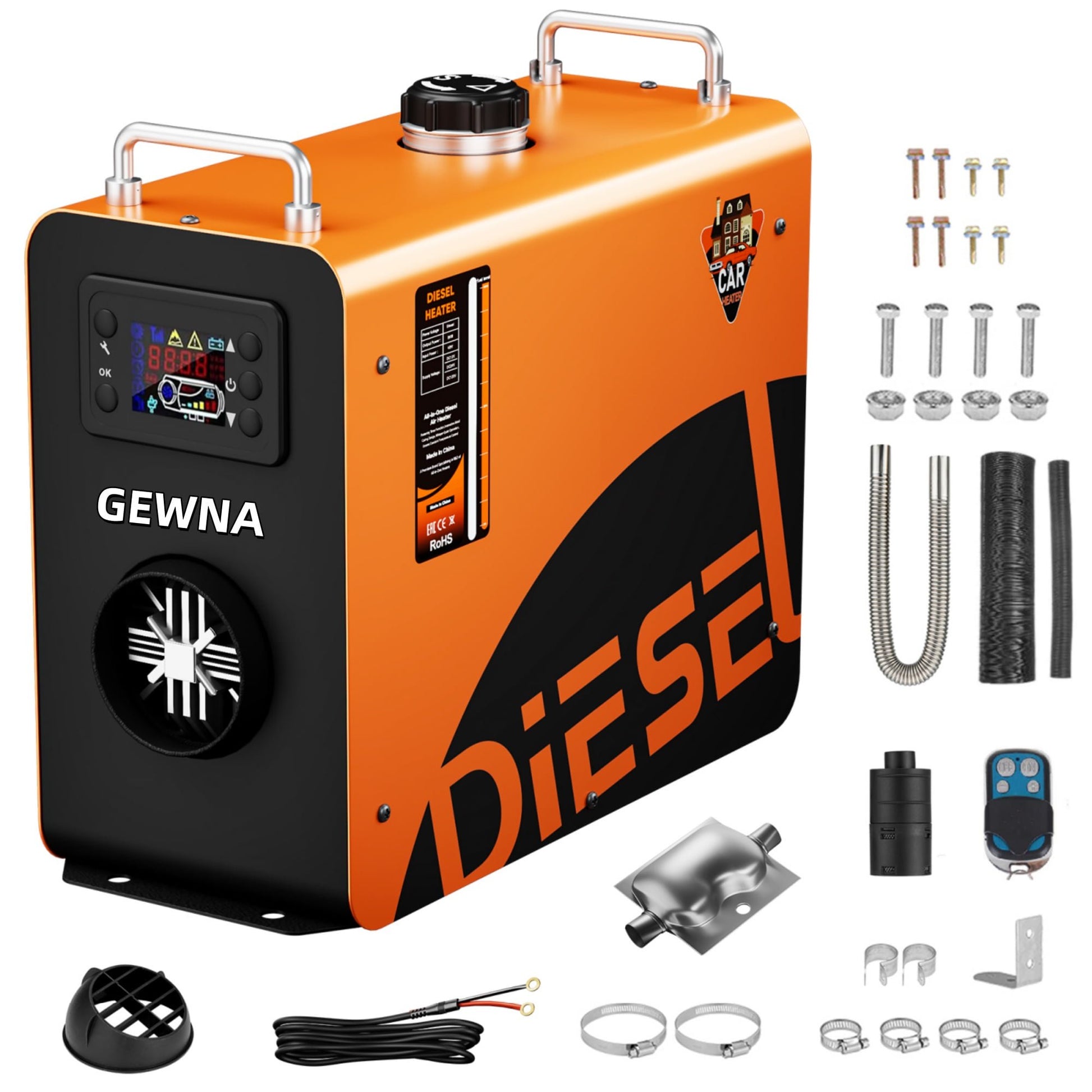 Gewna 8KW Diesel Air Heater, 12V/24V All-in-One Parking Heating with LCD Remote Control, Fast Heating for Homes, RV Truck, Boat, Car,Orange