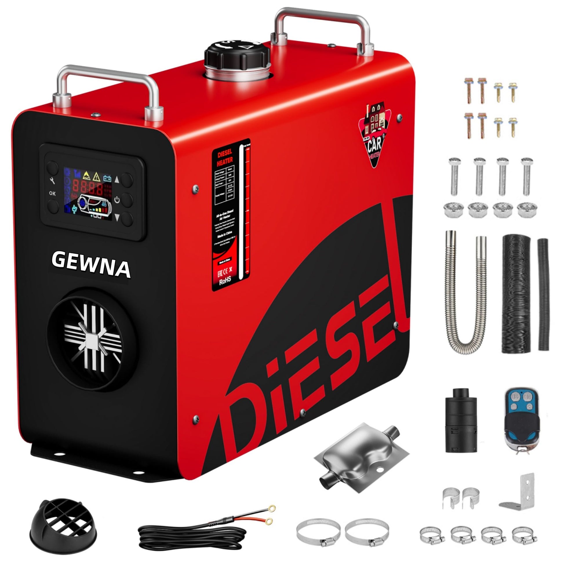 Gewna 8KW Diesel Air Heater, 12V/24V All-in-One Parking Heating with LCD Remote Control, Fast Heating for Homes, RV Truck, Boat, Car,Red