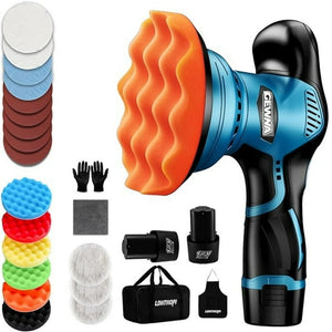 Gewna Cordless Dual Action Polisher for Car, Boat, Wall, Floor, and Diy with 2 Pcs 2000mAh Batteries, 8-Speed Variable Control 2600-6000 Opm