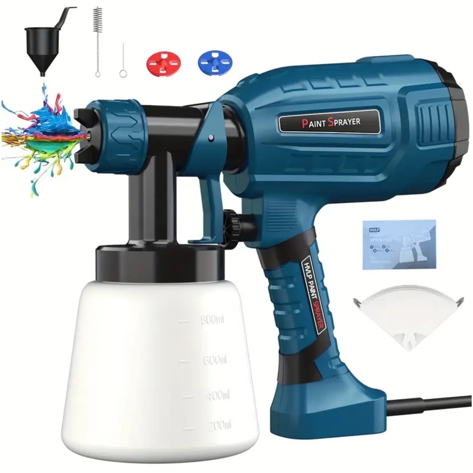 Gewna 1000W HVLP Paint Sprayer Gun with 4 Adjustable Nozzles and 3 Spray Patterns for Walls, House Painting 800ml £¨Blue)
