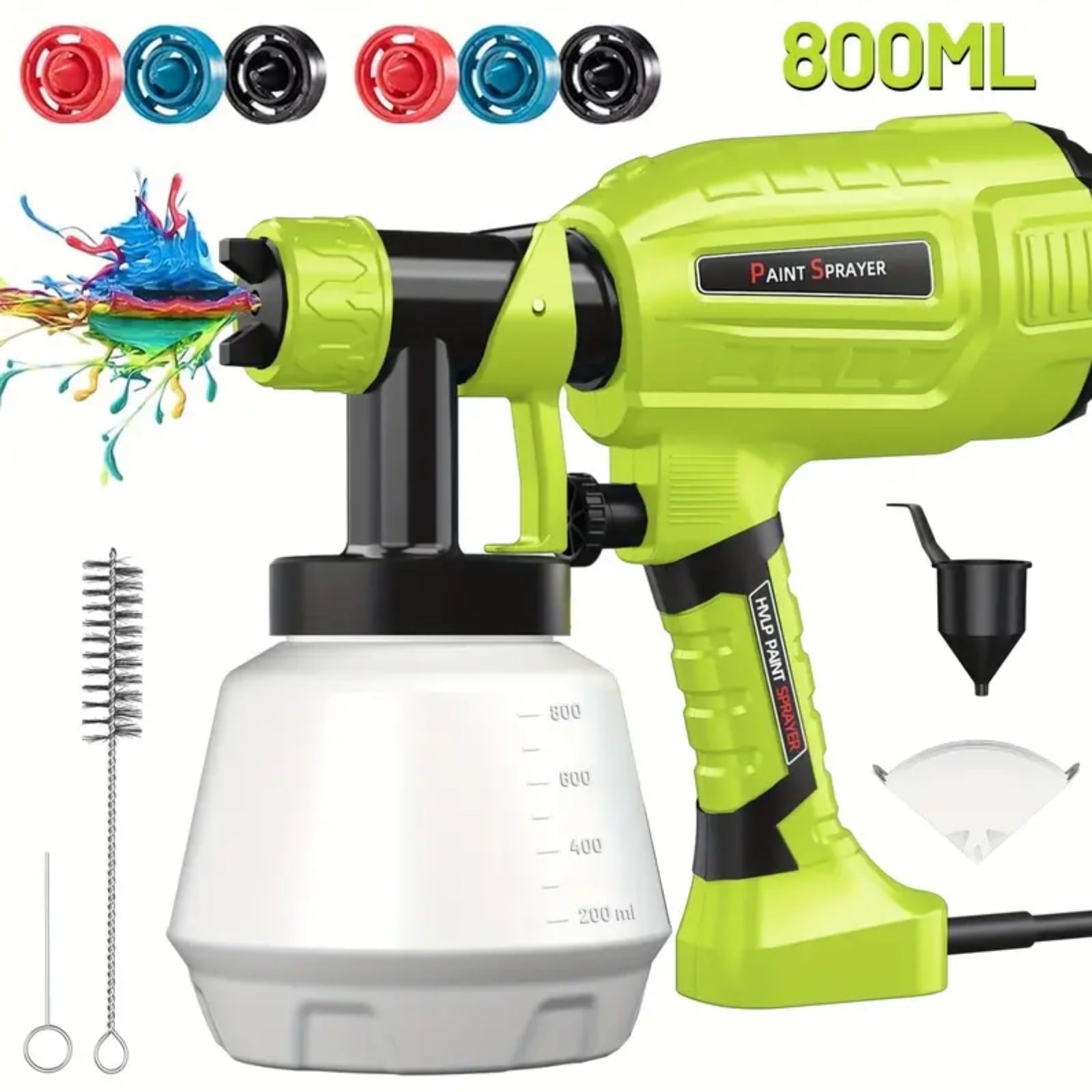 Gewna 1000W HVLP Paint Sprayer Gun with 4 Adjustable Nozzles and 3 Spray Patterns for Walls, House Painting 800ml £¨Green£©