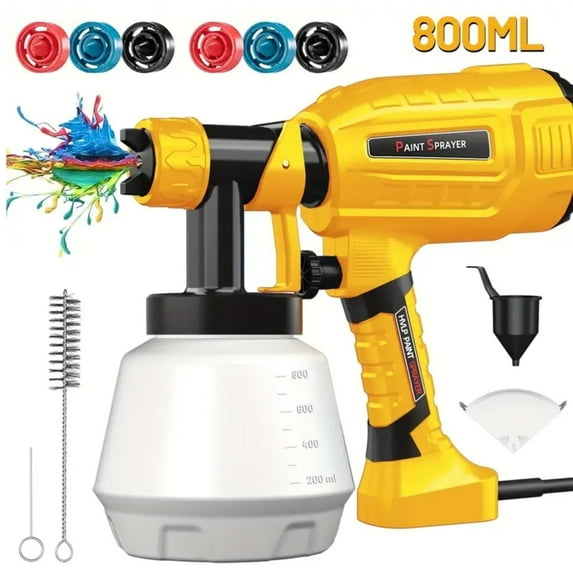 Gewna 1000W HVLP Paint Sprayer Gun with 4 Adjustable Nozzles and 3 Spray Patterns for Walls, House Painting 800ml £¨Yellow£©