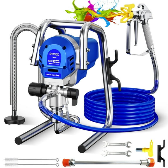 Rvchic 1200W 3300PSI Electric Airless Paint Sprayer with Extension Rod, Thinning-Free Stand Sprayer for Home Exterior/Interior,Garage,Furniture Blue