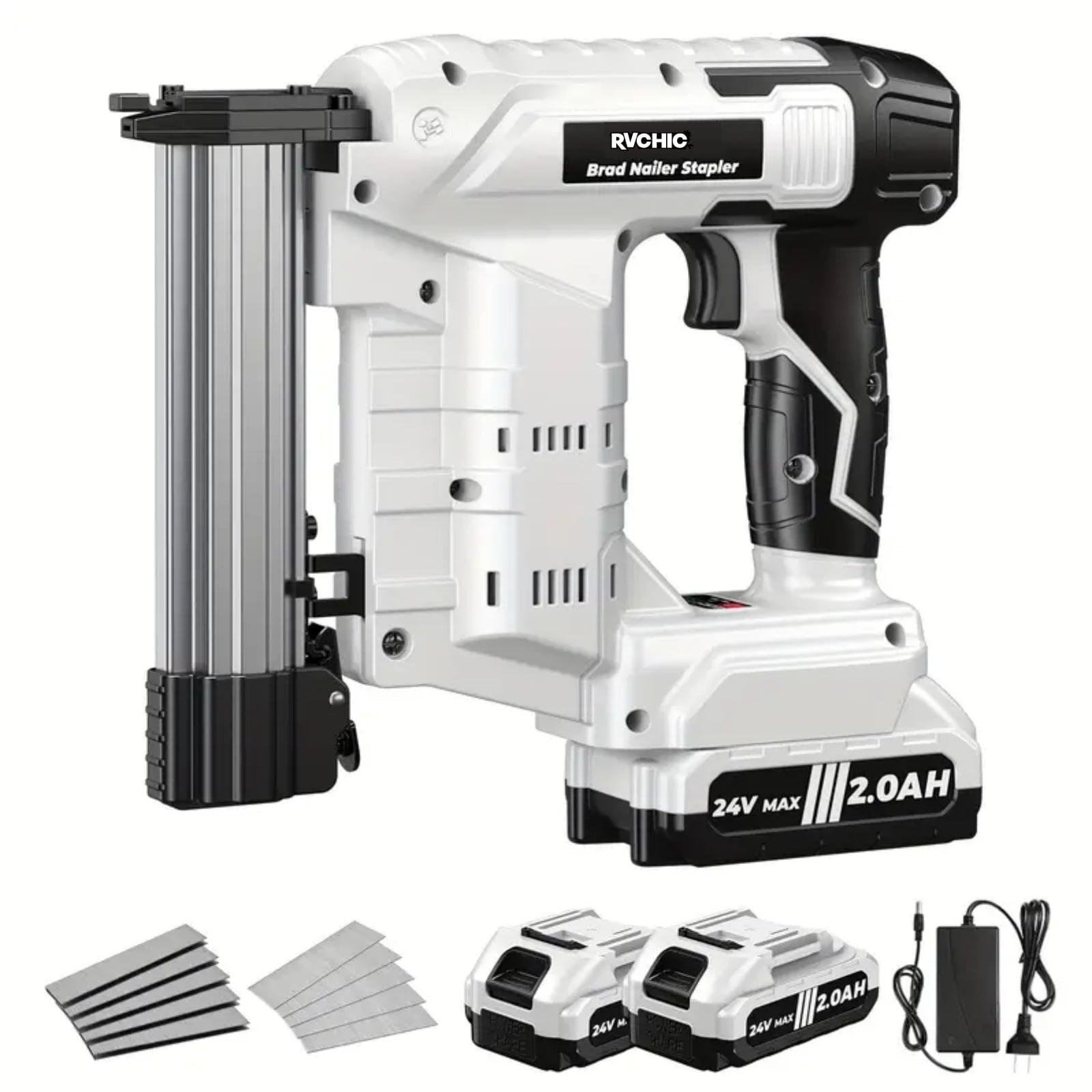Rvchic 18 Gauge Cordless Brad Nailer,2-in-1 21V Electric Brad Nailer Stapler for Woodworking,Home Improvement,Include 2*2000mAh Batteries and 1000pcs Nails