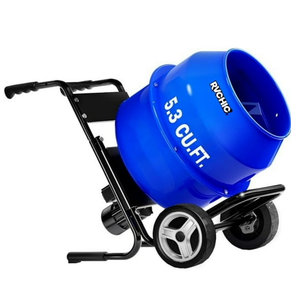 Rvchic 5.3 Cu.Ft Heavy Duty Cement Mixer, Portable Power Electric Concrete Mixer with Wheels and Stand, for Mortar, Stucco and Fodder,3/5Hp£¬Blue