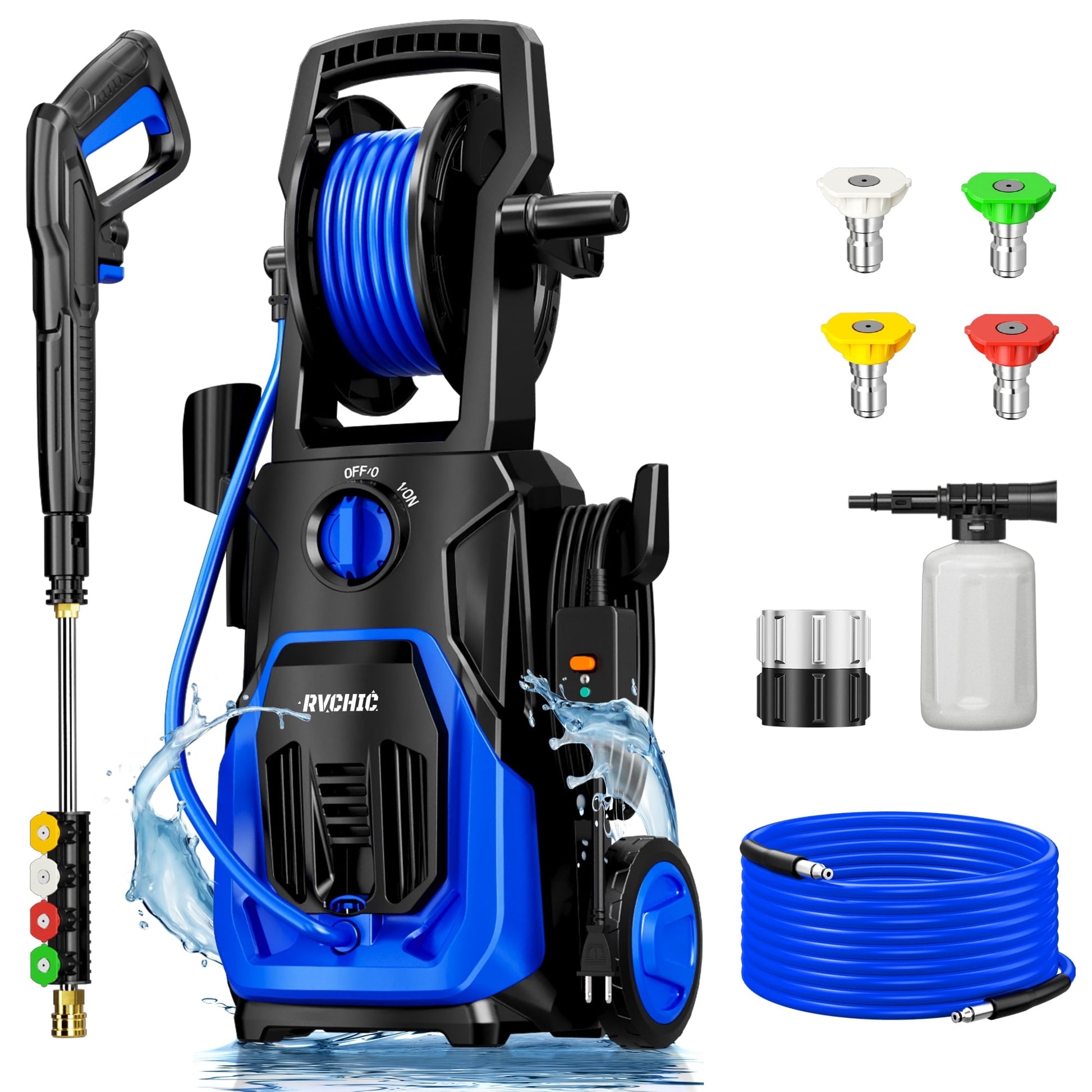Rvchic 4200 PSI Electric Pressure Washer,2.8 GPM Power Washer Machine with Hose Reel,4 Quick Connect Nozzles,for Clean Patios,Cars,Fences,Driveways,Blue