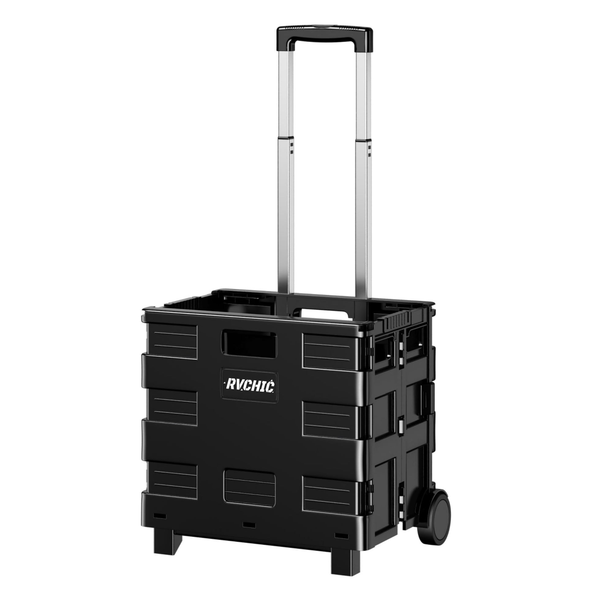 Rvchic Rolling Folding Utility Cart,40L Collapsible Crate Hand Truck with 2 Rotate Wheels for Grocery, Office, Luggage, School,Black