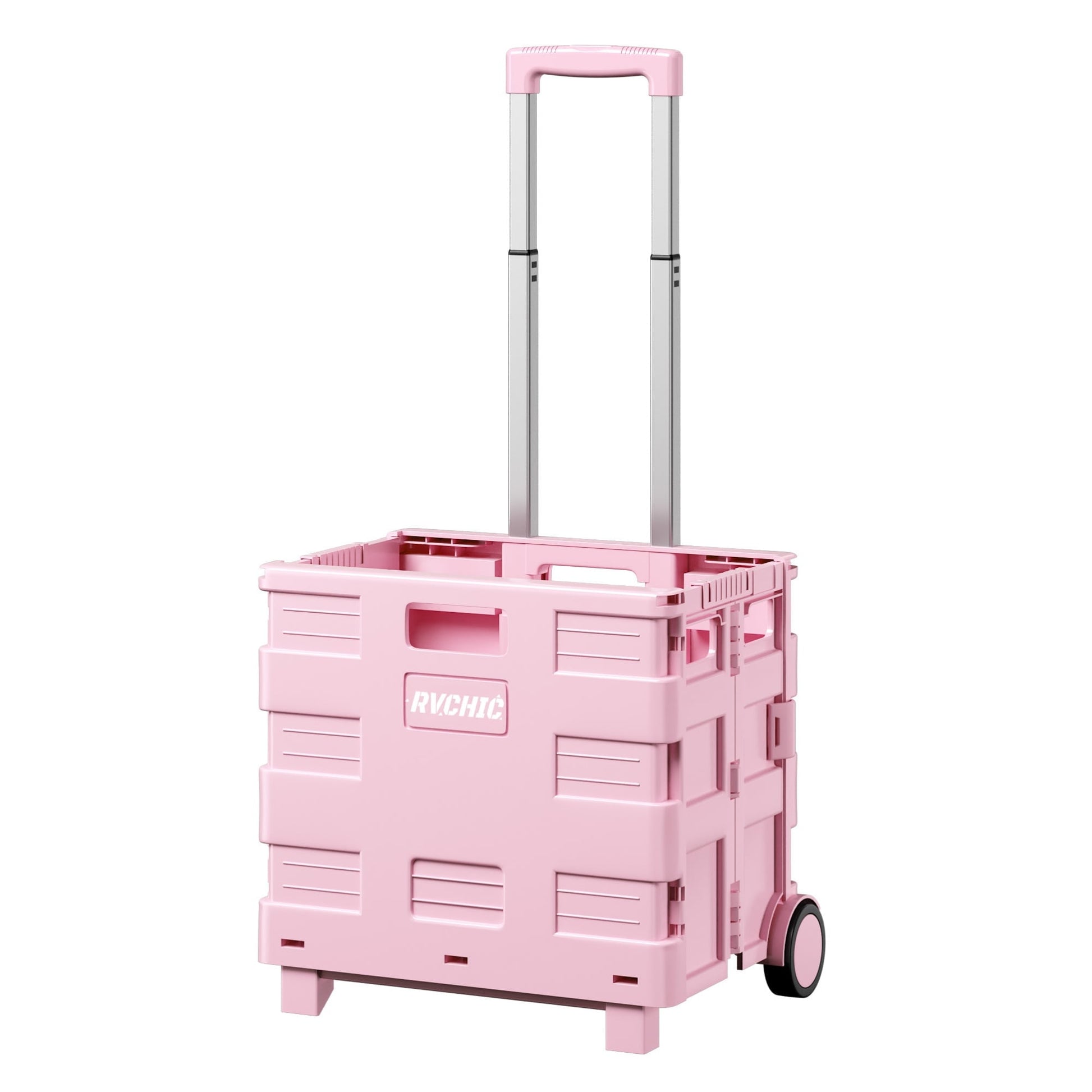 Rvchic Rolling Folding Utility Cart,40L Collapsible Crate Hand Truck with 2 Rotate Wheels for Grocery, Office, Luggage, School,Pink