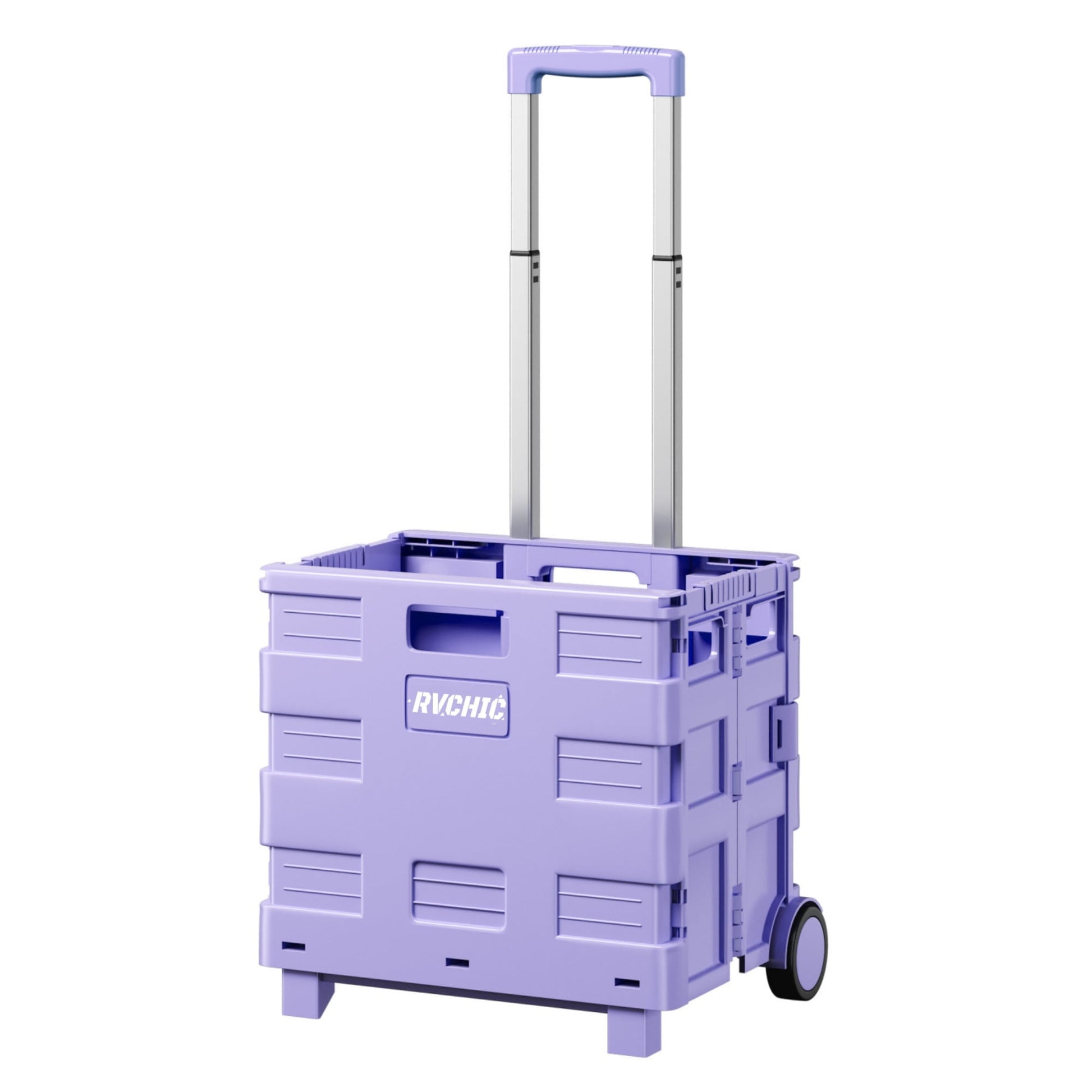 Rvchic Rolling Folding Utility Cart,40L Collapsible Crate Hand Truck with 4 Rotate Wheels for Grocery, Office, Luggage, School,Purple