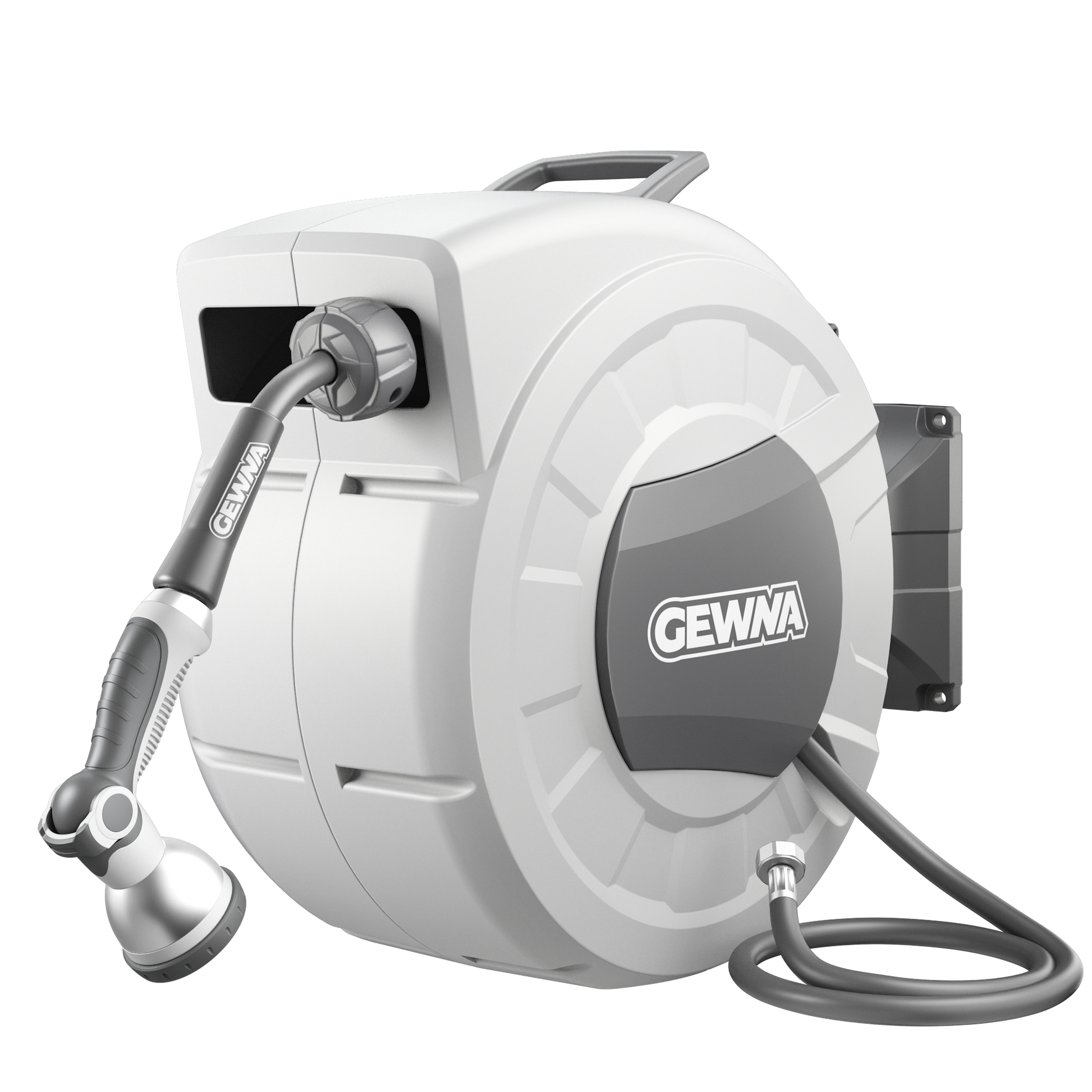 Gewna 1/2 in x 100 ft Retractable Wall Mounted Garden Hose Reel with 10 Pattern Nozzle, Any Length Lock, Slow Return System, 180¡ãSwivel Bracket