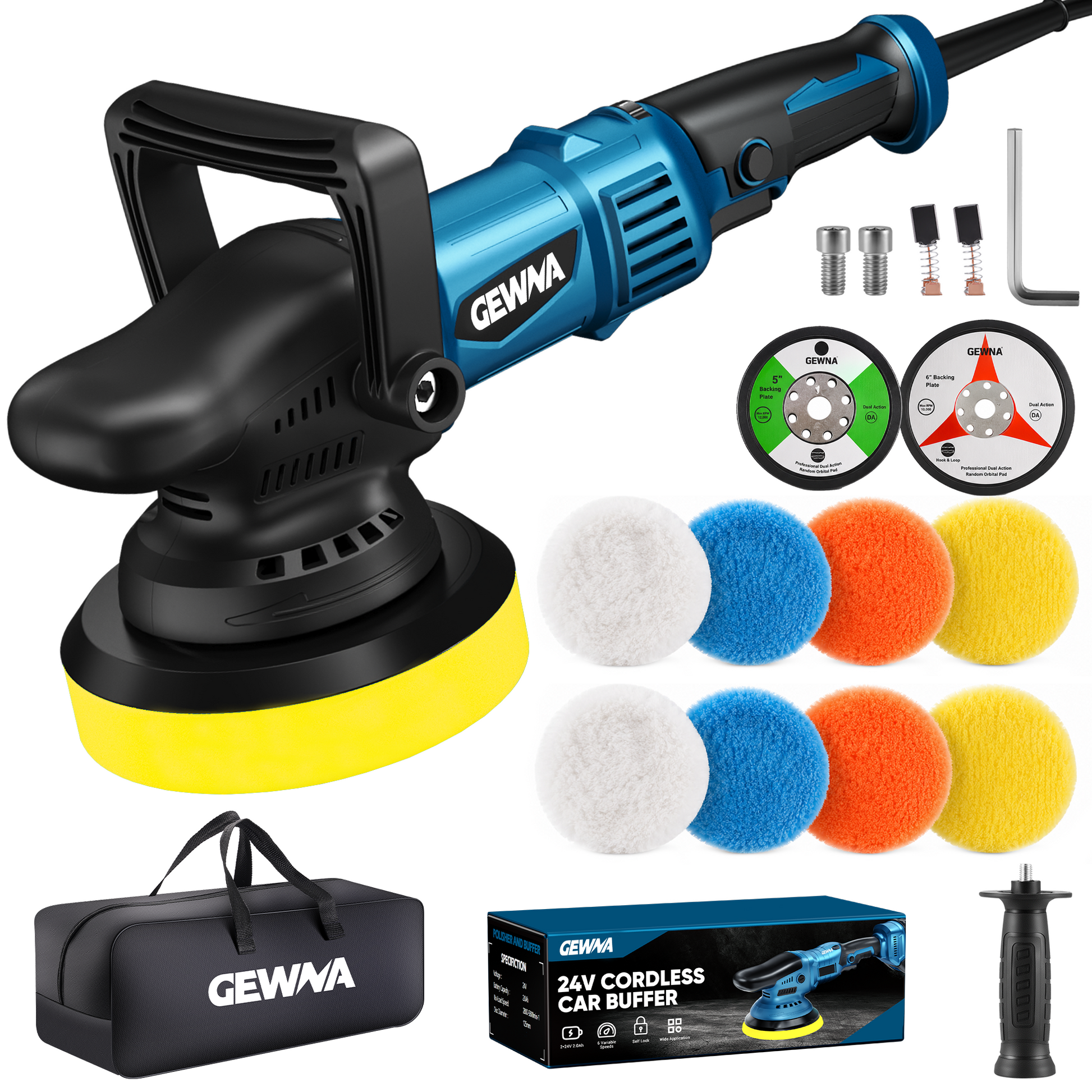 Gewna Dual Action Car Detailing Polisher, 980W 5/6 inch Random Orbital with 6 Variable Speed Buffer Polisher,2800-5800 Rpm