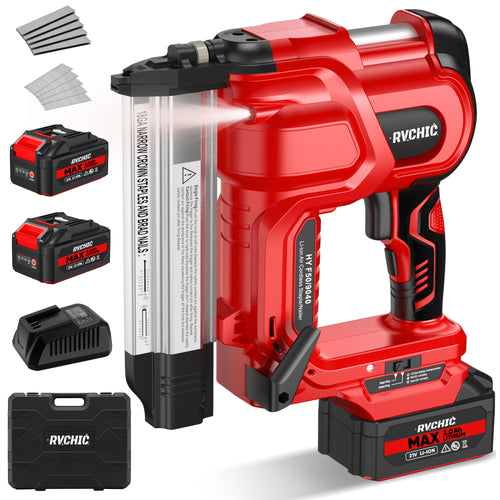 Dkenicor 2-in-1 18GA Cordless Brad Nailer & Stapler,2x2.0Ah Battery,1000 Nails/Staples Included for Upholstery,Carpentry & Woodworking Red