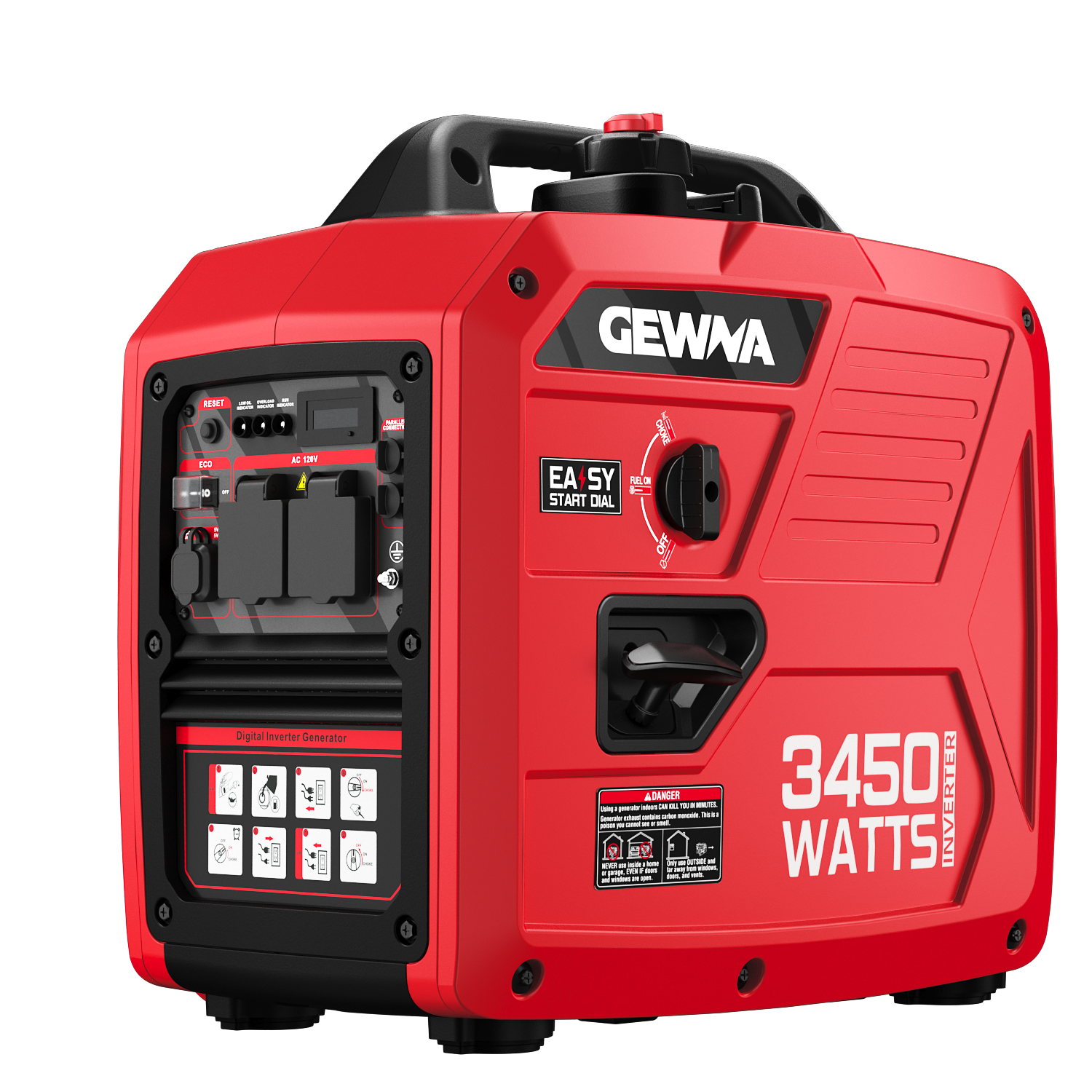 Gewna 3450-Watt Peak Watt Portable Gas Powered Inverter Generator,for Home Backup,RV Ready,Long Run Time£¬Super Quiet & Lightweight Red